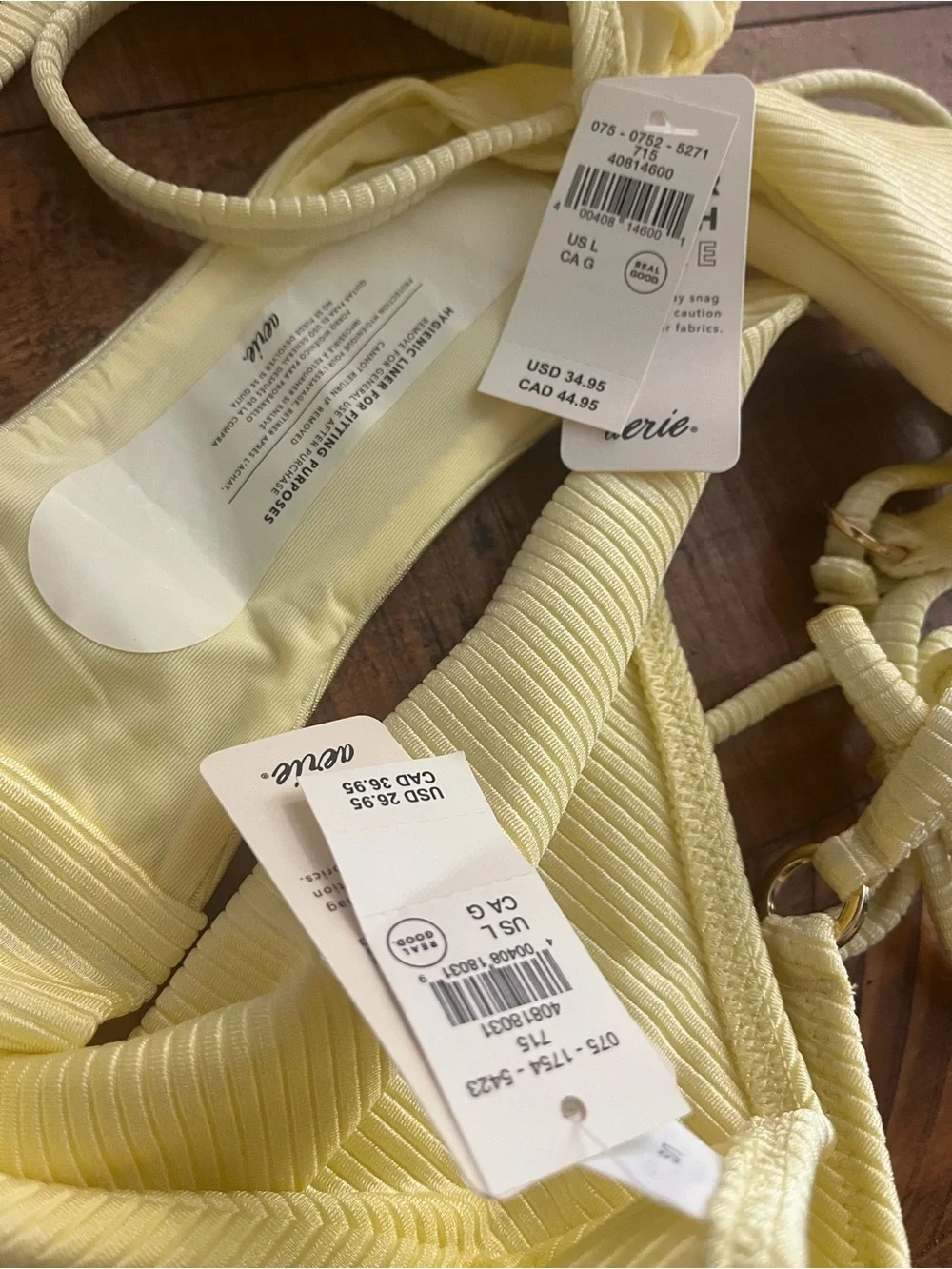 NWT Aerie FULL SET Shine Rib String Triangle Top + Cheekiest Tie Bottom Yellow L